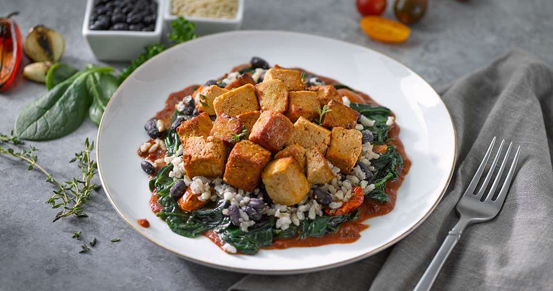 Roasted Tofu with Charred Red Pepper Sauce